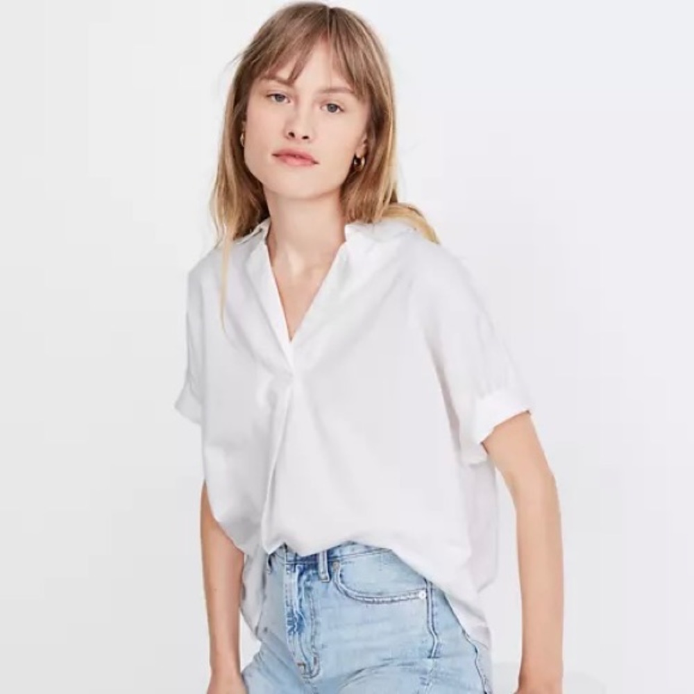 Madewell White Short-Sleeve V-Neck Boxy Blouse
